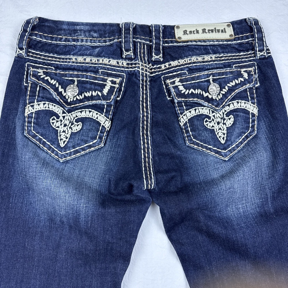 Rock Revival Jeans Jena BOOT Womens 283/33 Embellished THICK STITCH WHISKER